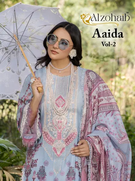 Aaida Vol 2 By Alzohaib Cotton Dupatta Pakistani Salwar Suits Wholesale